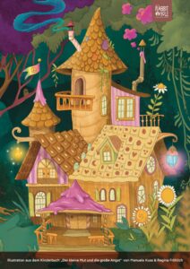 „Das Hexenhaus“ Illustration aus dem Kinderbuch „Der kleine Mut und die große Angst“ von Manuela Kuss & Regina Fröhlich
