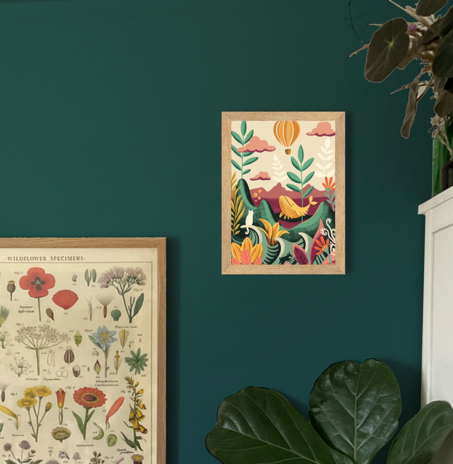 Bild "Katzenwal" im Holzrahmen von RabbitHole Regina Fröhlich Illustration