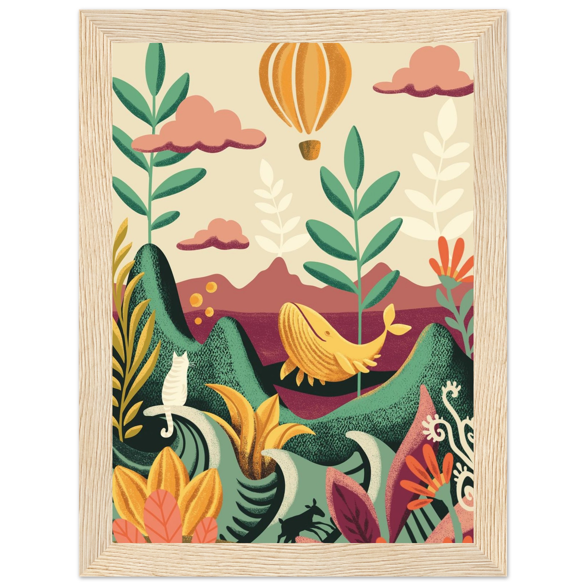 Bild "Katzenwal" im Holzrahmen von RabbitHole Regina Fröhlich Illustration