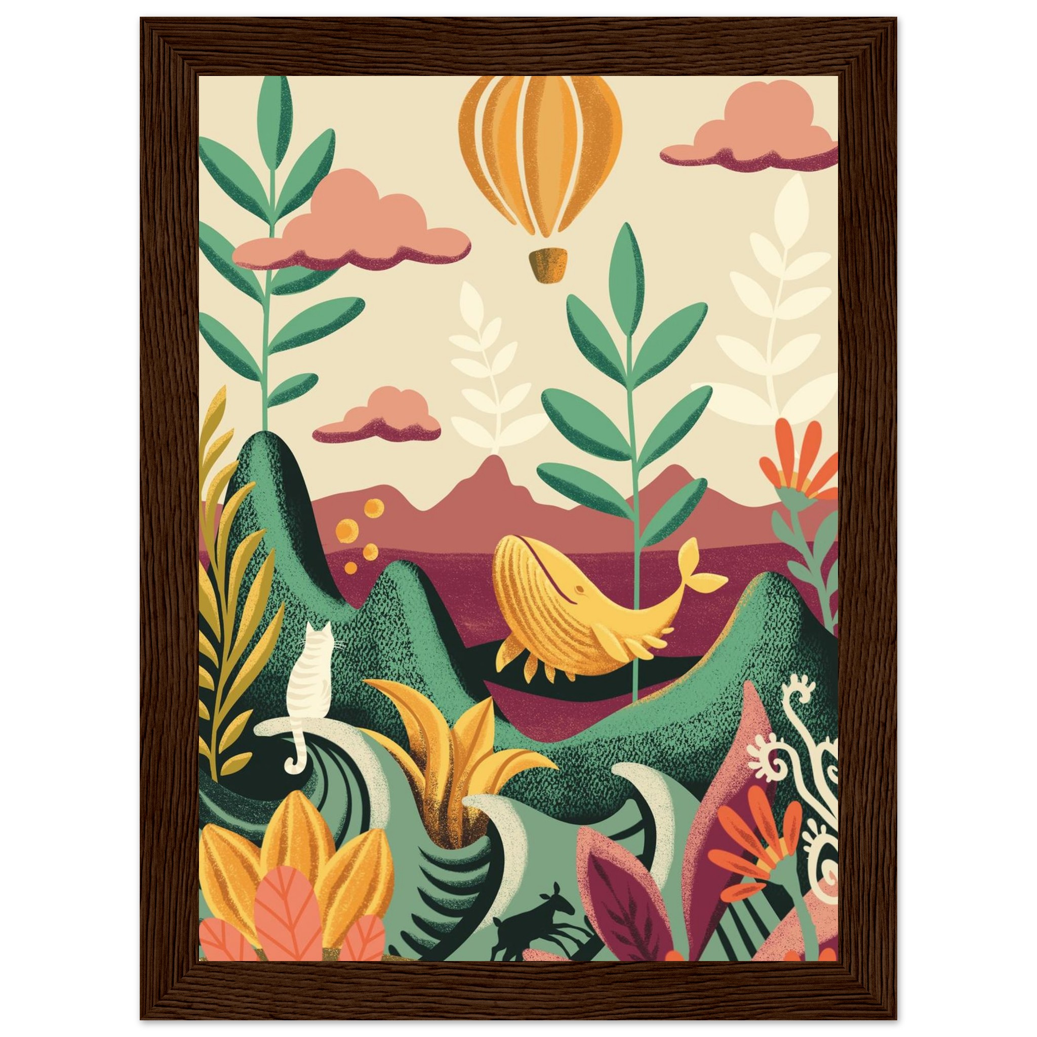 Bild "Katzenwal" im dunklen Holzrahmen von RabbitHole Regina Fröhlich Illustration